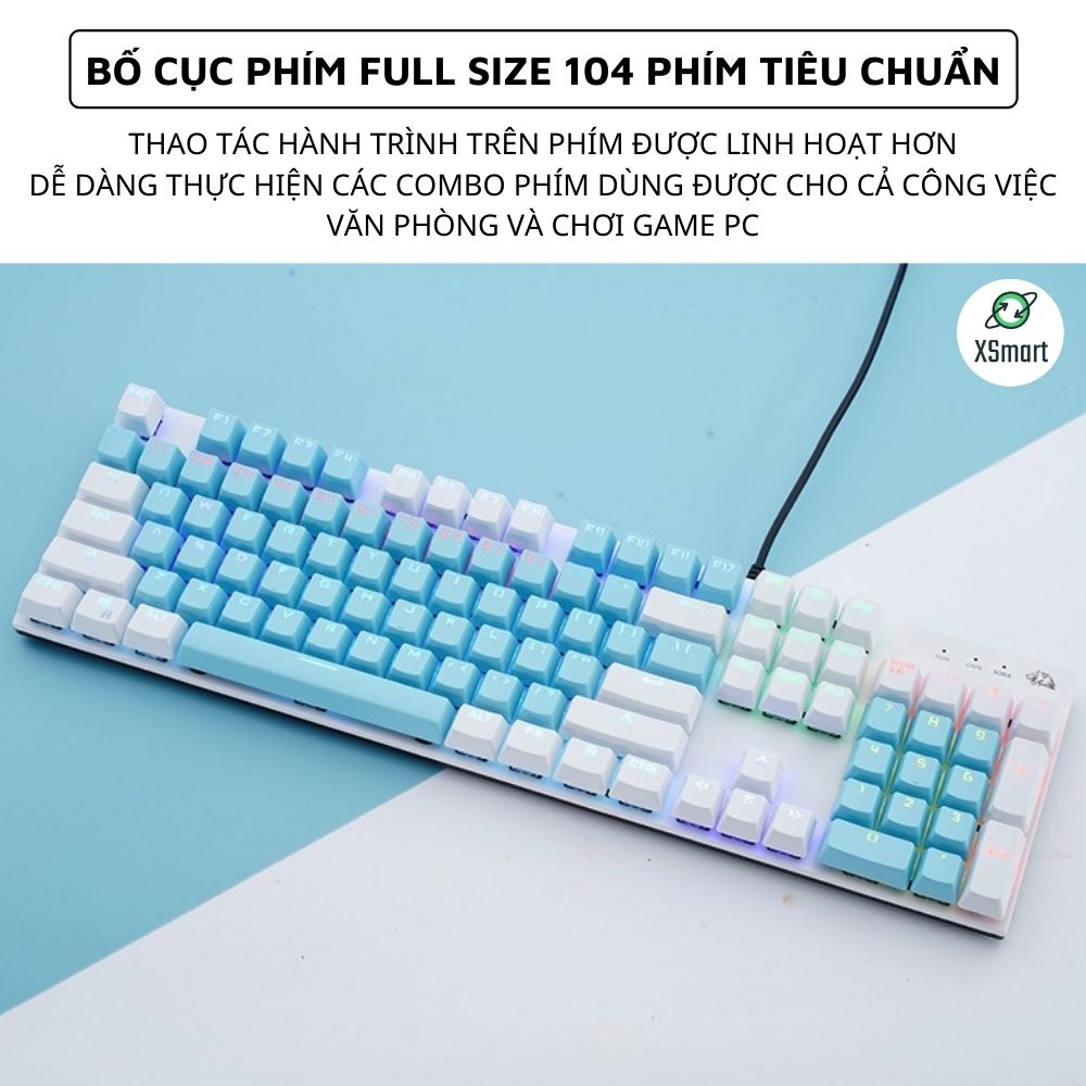 Bàn Phím Cơ Gaming Cao Cấp XSmart K1 Có 20 Chế Độ Nháy LED RGB Cực Đẹp, 104 Phím Full Size Sử Dụng Trục Cơ Red Switch Gõ Siêu Êm Bản Nâng Cấp Mới Nhất Tương Thích Với Các Dòng Máy Tính, Laptop, PC - Hàng Chính Hãng