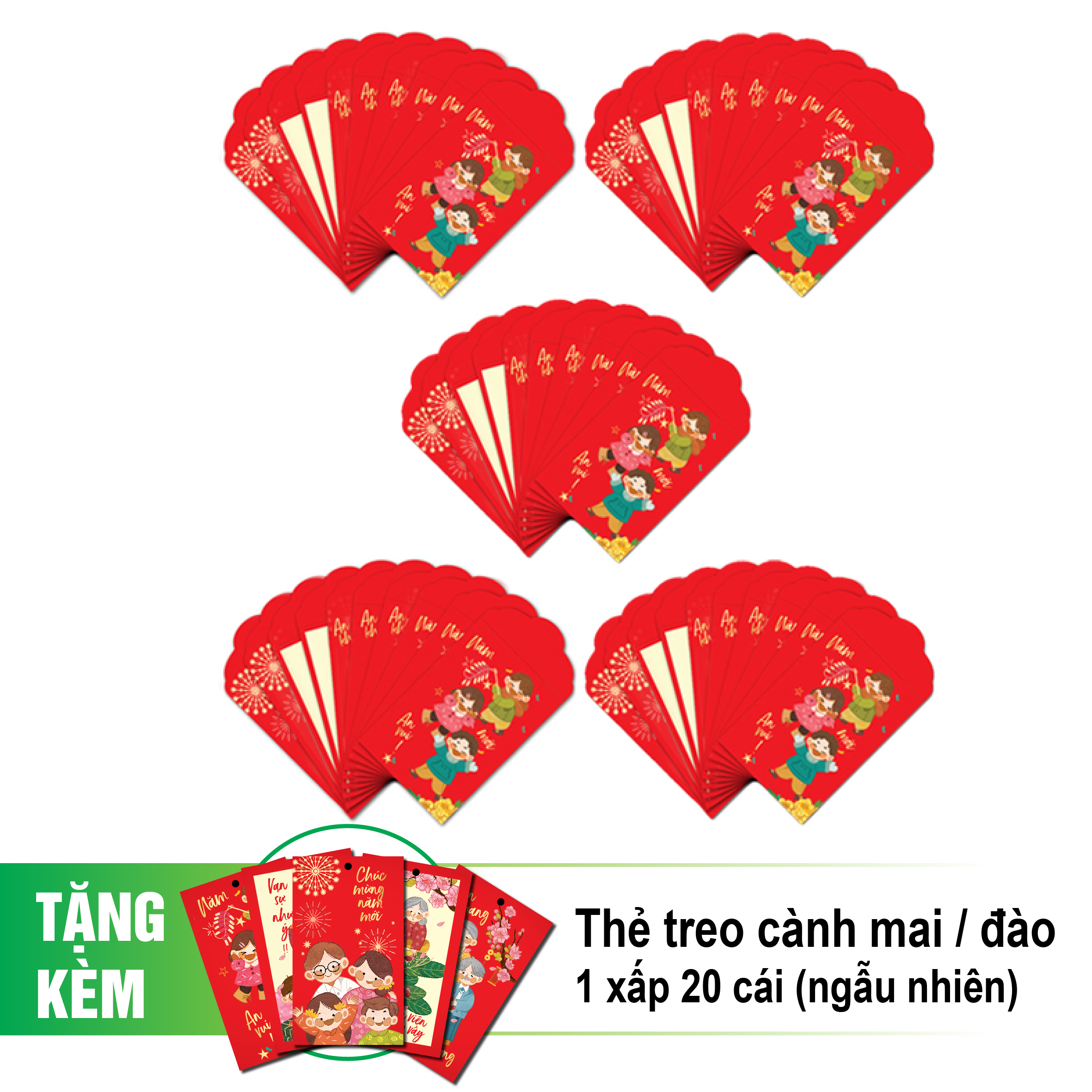 Combo 50 cái bao lì xì nhỏ + tặng 20 thẻ treo cành mai/đào (mẫu ngẫu nhiên)-BLX01