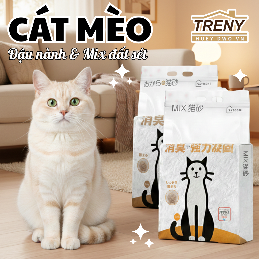 CÁT VỆ SINH CHO MÈO - cát đậu nành vệ sinh cho mèo, không bụi, không mùi - 2.5kg