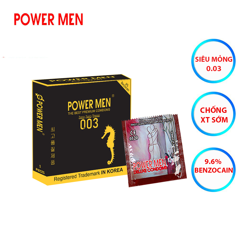 Bao cao su Powermen Siêu siêu mỏng 0.03 mm, chống xuất tinh sớm Hộp 9 BCS - che tên khi giao hàng