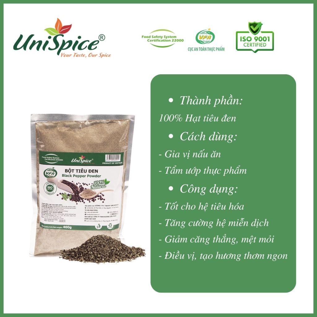 Hạt tiêu xay mịn/ Bột hạt tiêu UniSpice - Gia vị tự nhiên (100% Hạt tiêu xay mịn)