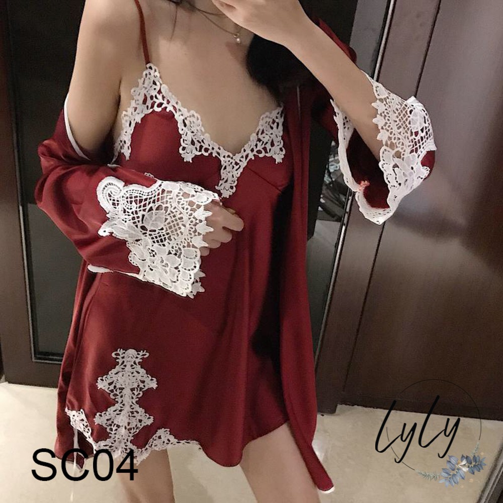 Set choàng lụa nữ 2 món thiết kế sang trọng quyến rũ váy có đệm ngực đi kèm Lylylorem SC04