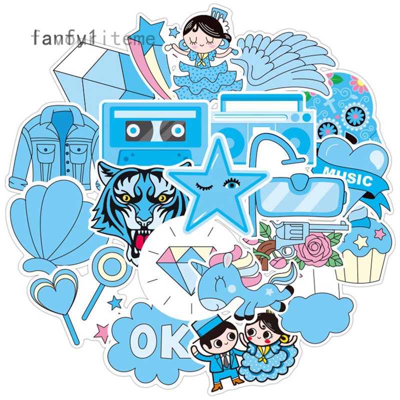 Set 30 Sticker chủ đề màu xanh ảnh ép lụa