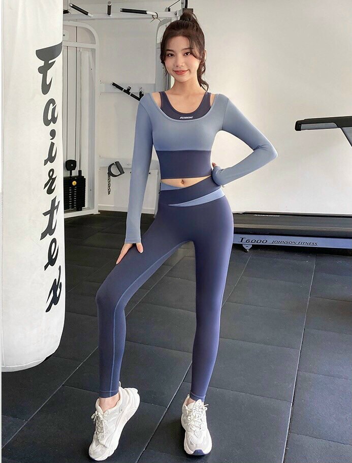 Áo Croptop Tay Dài Quần Dài Tập Yoga Gym Thun Lạnh Đàn Hồi Tốt