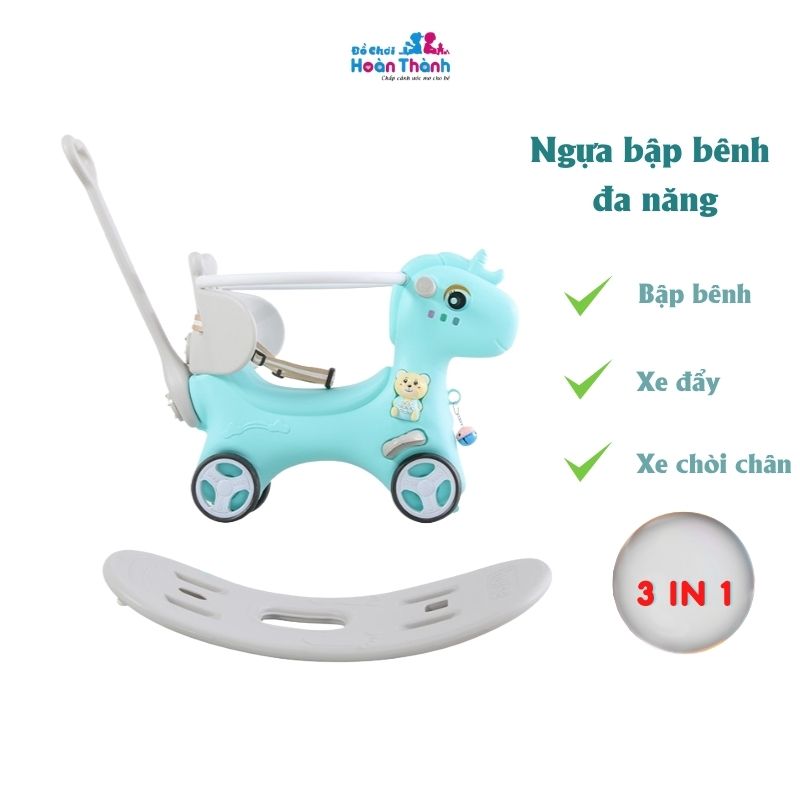 Ngựa bập bênh cho bé đa chức năng, cần đẩy có thể điều chỉnh hướng phù hợp trẻ em 2 - 6 tuổi