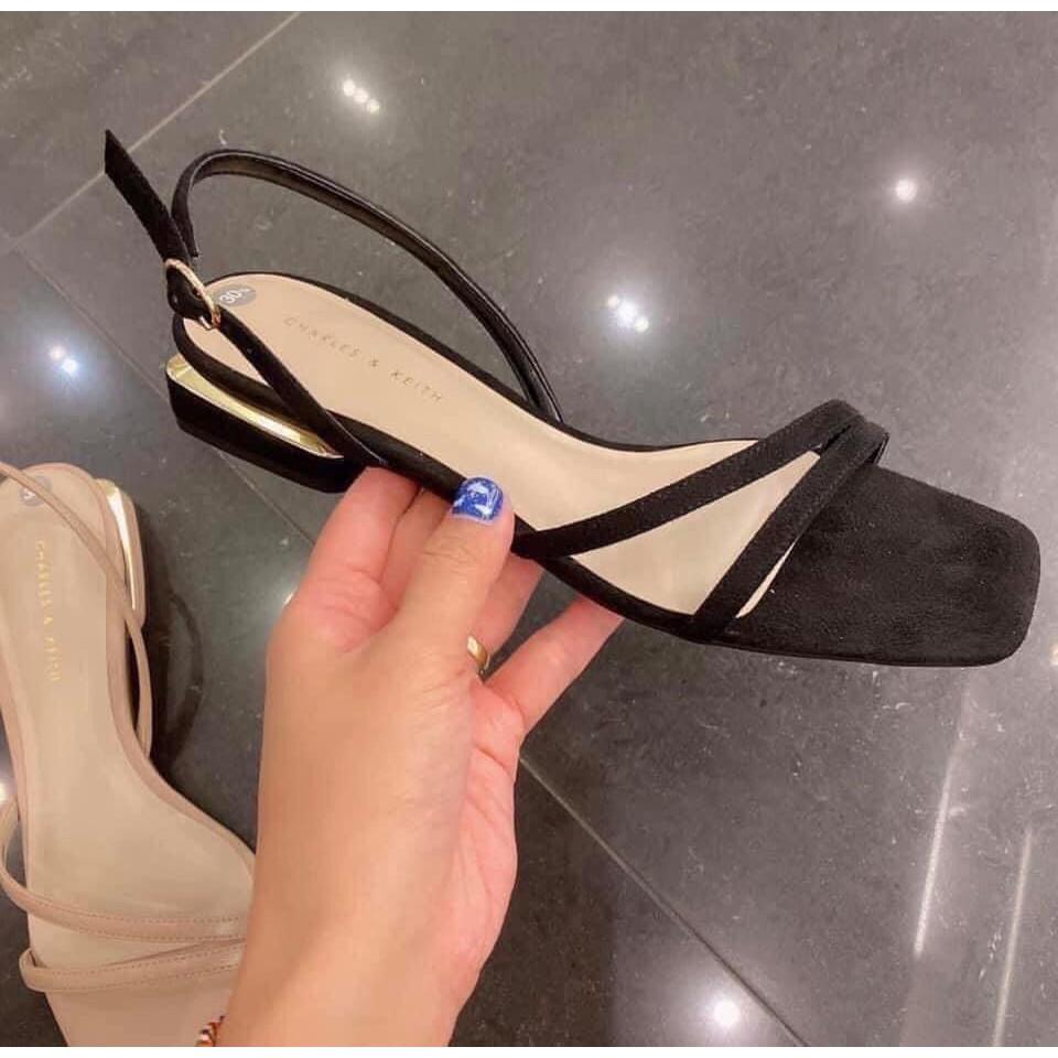 Giày sandanl nữ 2p bản 2 quai gót nẹp vàng