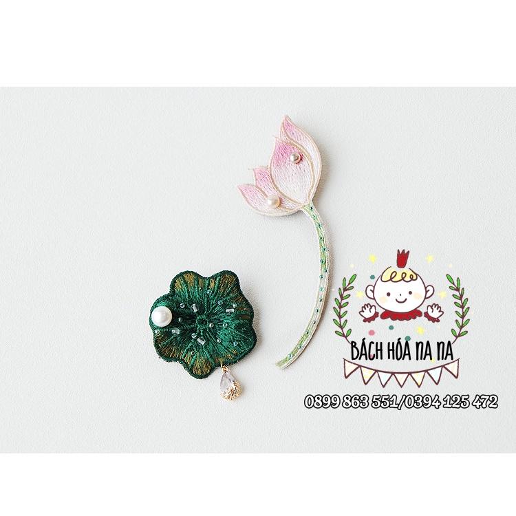 Thêu hoa ~ Túi Vật liệu làm bằng tay thêu hạt thêu kim kiểu Pháp cho chiếc trâm HOA SEN cô gái/ BÁCH HÓA NA NA