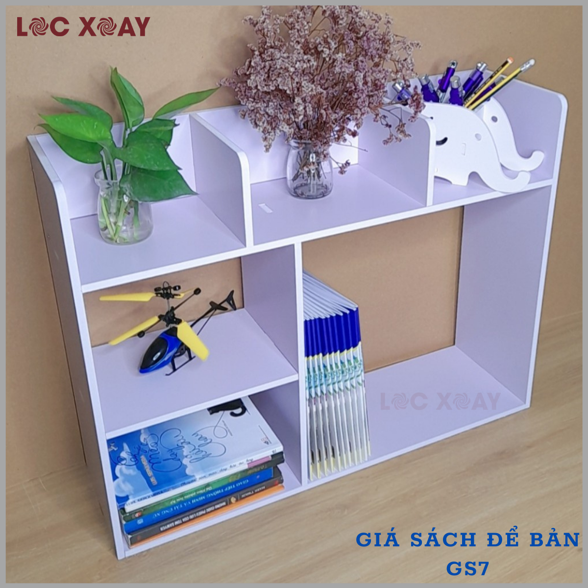Kệ Sách Để Bàn GS7 Chất Liệu Gỗ Nhựa Pitech Tối Ưu Không Gian, Giá Sách Đa Năng Kích Thước 60*17*46