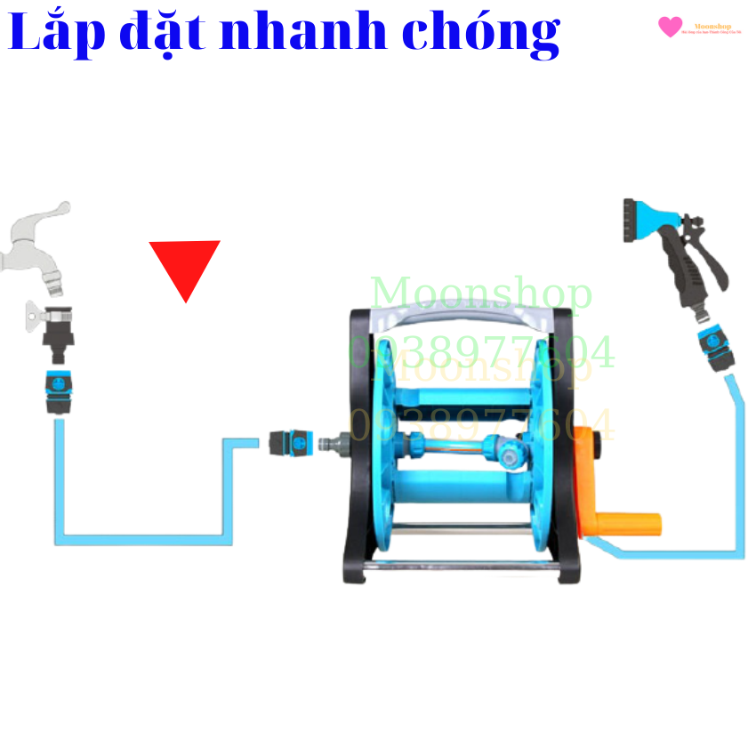 BỘ LÔ CUỘN ỐNG NƯỚC DÀI 15M ỐNG PHI 14, ĐỦ PHỤ KIỆN, TẶNG DÂY ĐẦU VÀO KHUNG