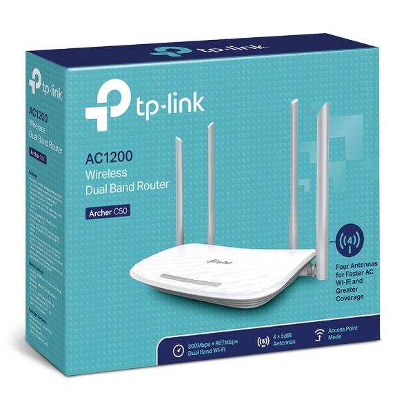 Bộ Phát Sóng Router Wi-Fi Tp-Link Archer C50 AC1200 Băng Tần Kép 5GHz (867Mbps) Và 2.4GHz (300Mbps) - Chính Hãng.