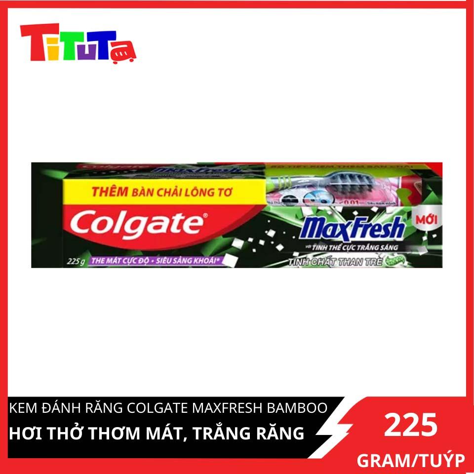 Kem đánh răng Colgate Maxfresh Bamboo Charcoal 225g kèm bàn chải lông tơ phủ than