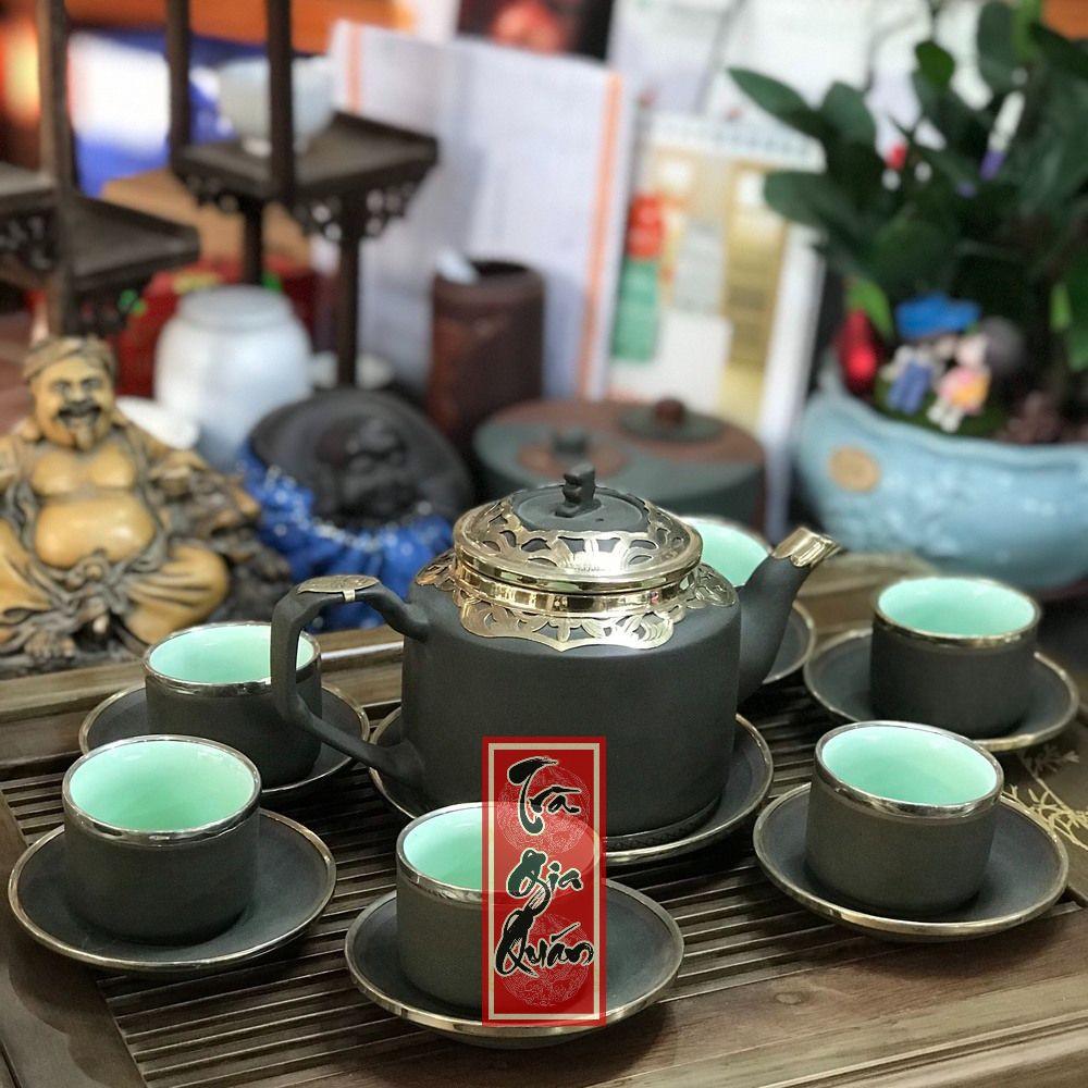 Bộ Ấm Trà Đạo Tử Sa Bát Tràng Bọc Đồng Họa Tiết Trơn Dáng Hán Đạc Dung Tích 400ml AVMT 34