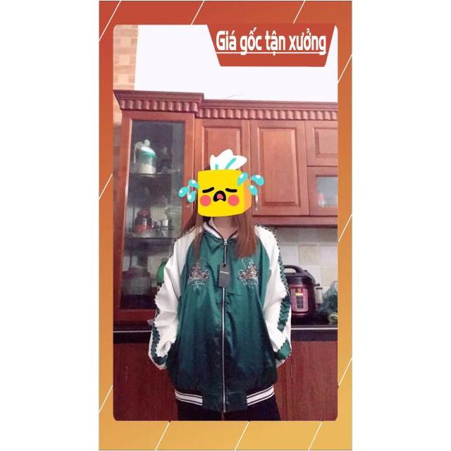 ảnh thật áo bomber thêu rồng xanh sẵn size M L