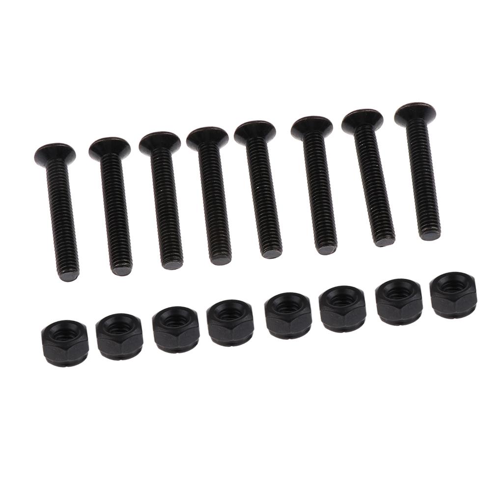 2x8 Sets Skateboard Mounting Bolts Longboard Screw Nuts Hardware 5x29mm Black