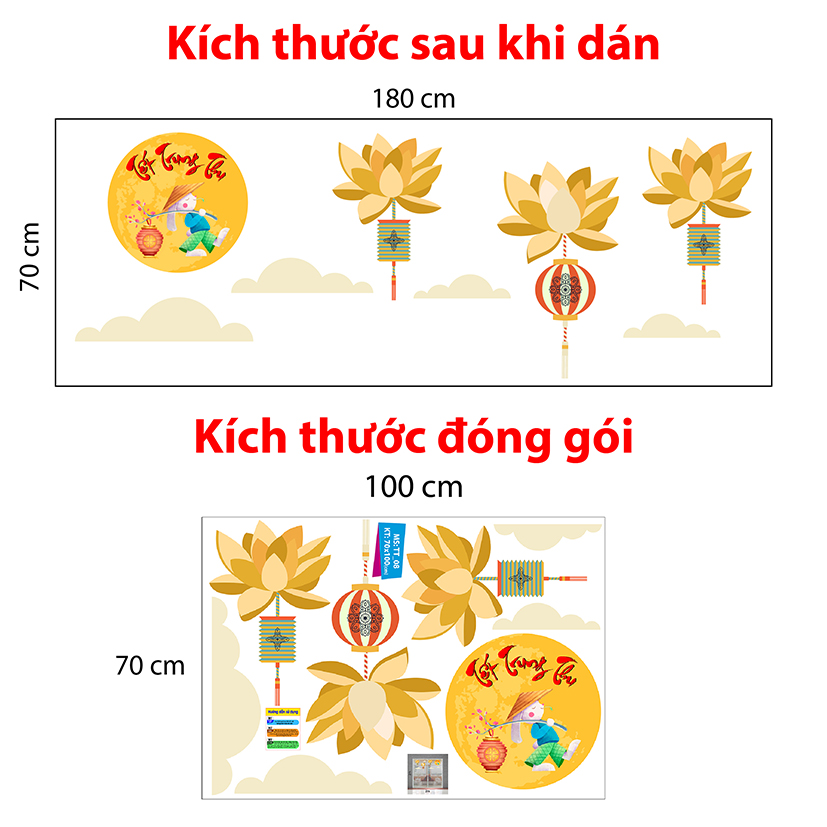 Decal trang trí trung thu 2021 Thỏ Trắng rước đèn trên cung Trăng