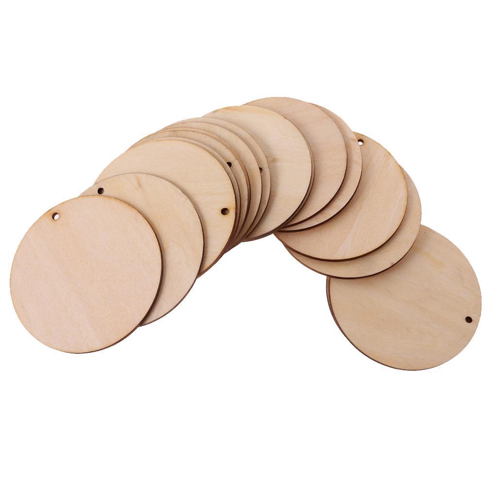 75x Blank Wooden Shapes Plaque with Hole for Kids Painting Crafts 50mm/80mm
