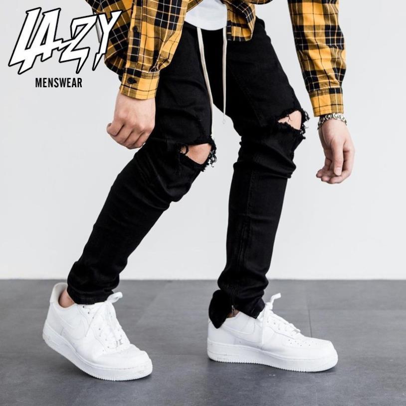 Quần Jean Đen Nam Zipper Streetwear Cao Cấp Màu Đen Trơn - Form Slimfit - Có Zip Jean Thun Co Giãn