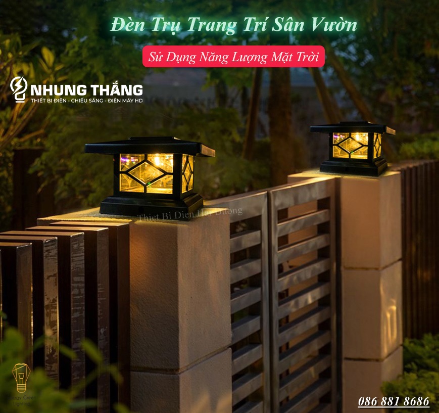 Đèn Sân Vườn Ngoài Trời NT-5 - Trụ Cổng Cột Đèn Hàng Rào Mái Hiên - Chống Nước Cao Cấp Decor Vintage-Năng Lượng Mặt Trời