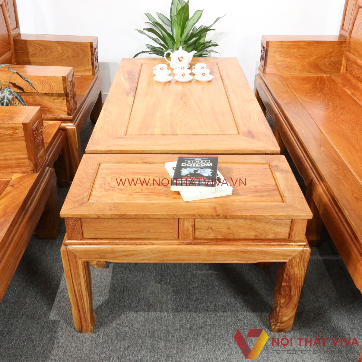 Bộ Bàn Ghế Salon Tần Thủy Hoàng Gỗ Hương Đá Chạm Rồng 6 Món Cao Cấp