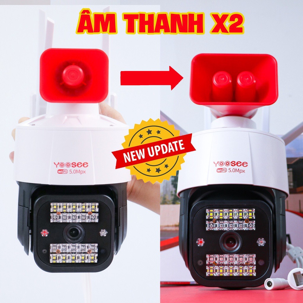 Camera IP Yoosee PTZ 5.0MPX 4 Râu 22 Led Xoay 360 Độ Có Còi Hú Lớn Và Đèn Báo Động Có Hồng Ngoại Ban Đêm Có Màu Hàng Chính Hãng