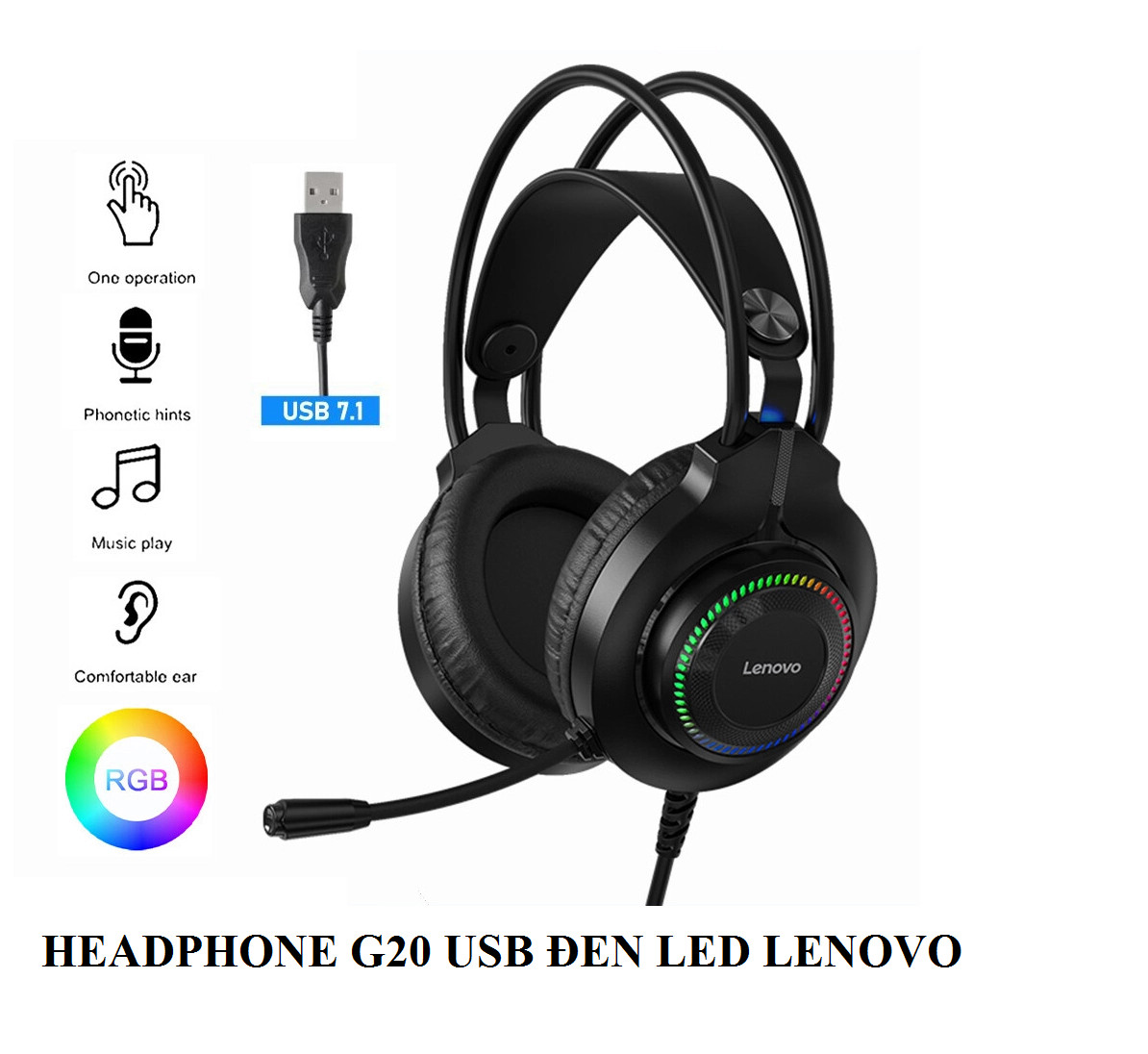 Tai nghe Choàng Đầu G20 USB Đen LED LENOVO- Hàng Chính hãng