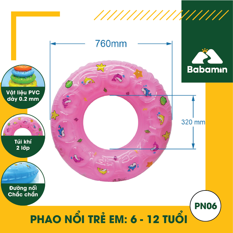 Phao Bơi Trẻ Em 6 - 12 Tuổi - Bơm Hơi, 02 Lớp - Babamin - PN06