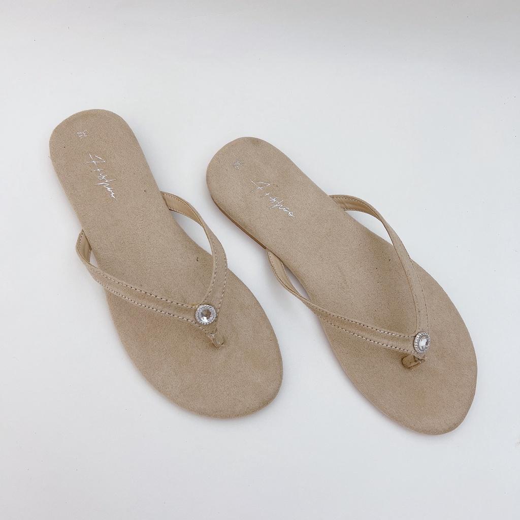 Dép lê nữ xỏ ngón đính đá quai mảnh thời trang kiểu dáng sandal đi biển chính hãng HISHOO S091