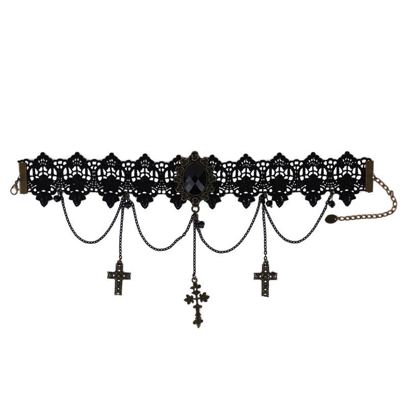 Choker hình thập giá ren đen cá tính - Vòng cổ cổ điển - Arora boutique