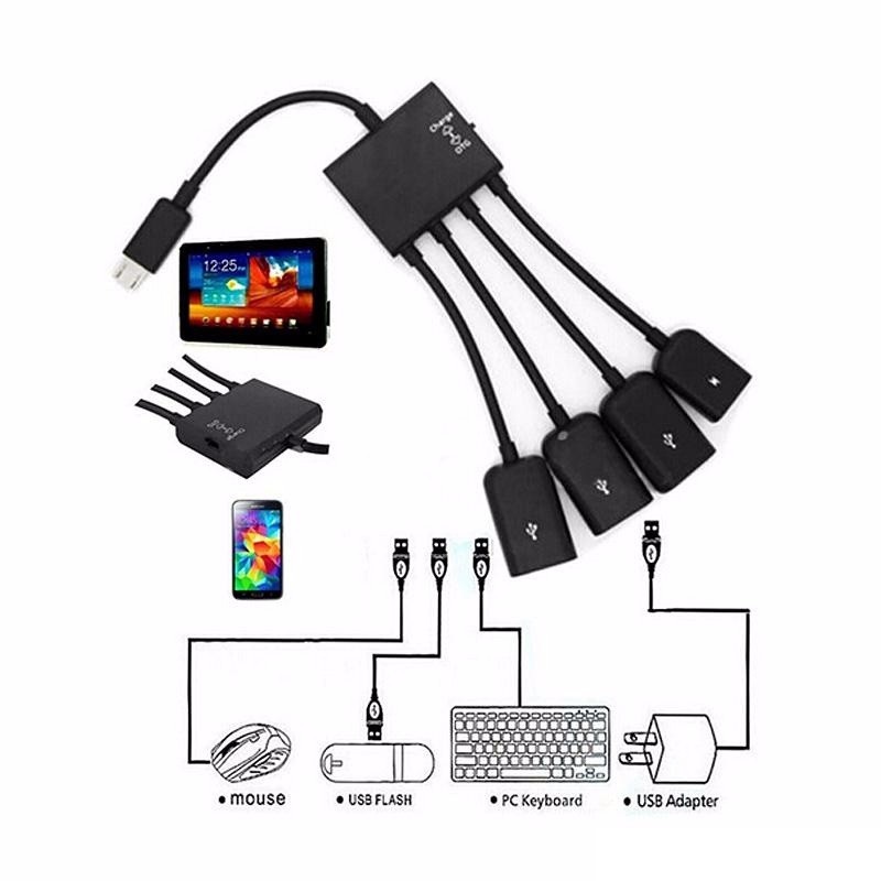 ROGTZ Cáp OTG 4 đầu cho Android - Kết Nối Điện Thoại Với Bàn Phím Và Chuột - Hàng Nhập Khẩu