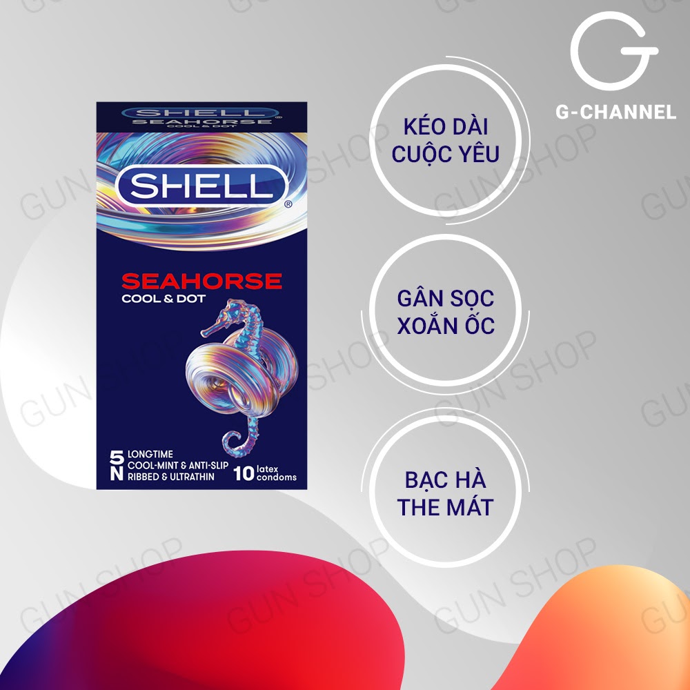 [Hộp 3 cái] Bao cao su Shell Seahorse - Kéo dài thời gian kèm 1 chiếc BCS Gun Super Thin