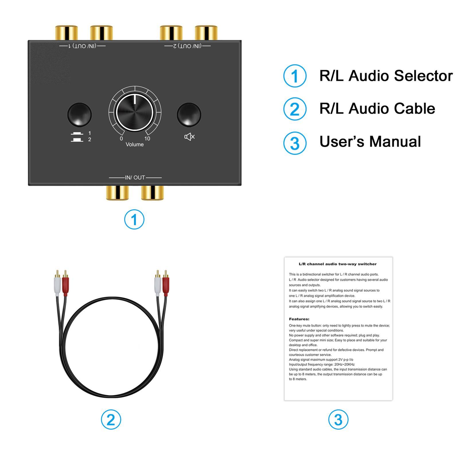 L / R Stereo Audio Bi-Directional Switcher for Computer Home Earphone Amp