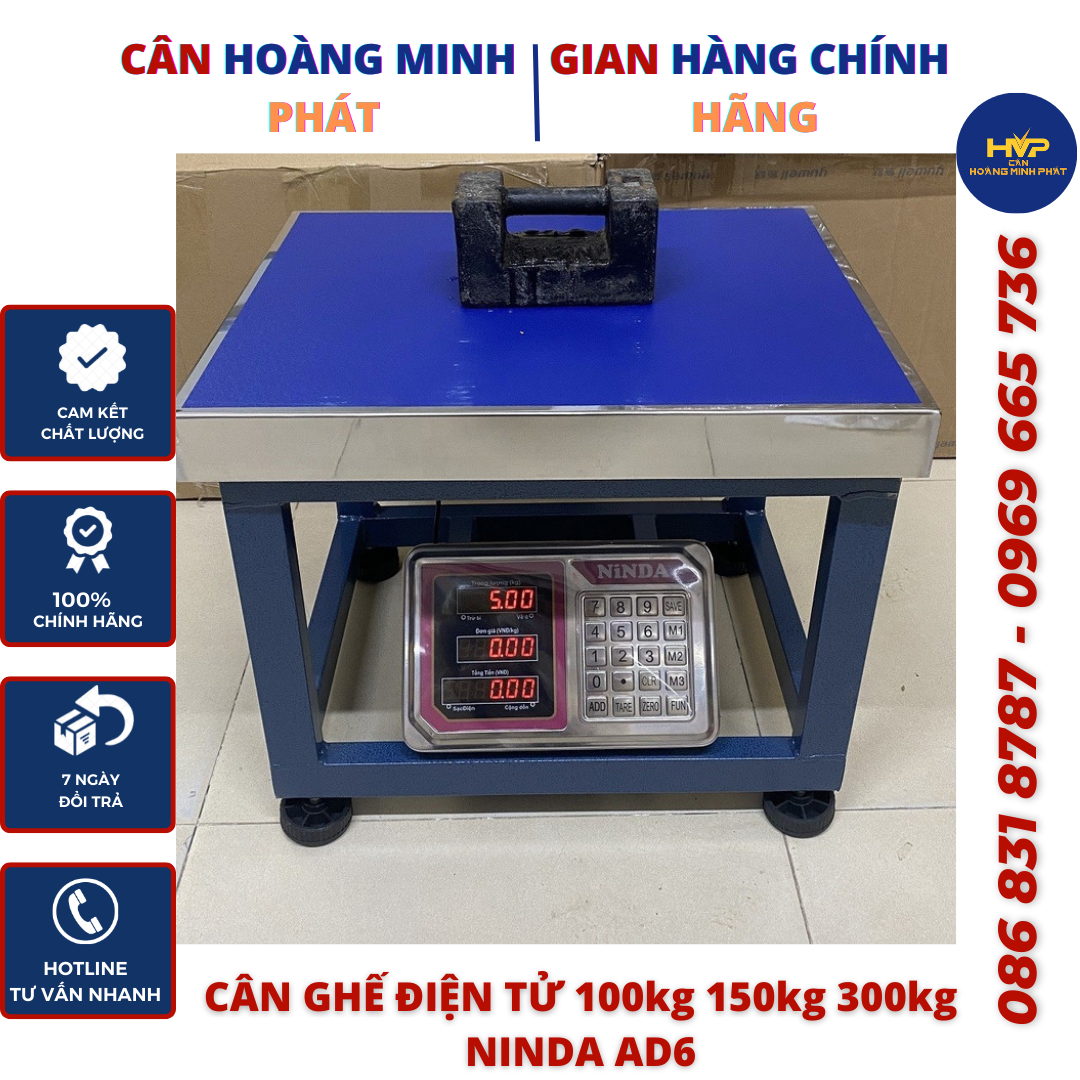 CÂN ĐIỆN TỬ GHẾ NGỒI 100kg - 150kg - 300kg NINDA AD6. CHUYÊN DÙNG CHO NHÀ XƯỞNG, NHÀ HÀNG. (cân tích điện). [ CÂNHOÀNGMINHPHÁT