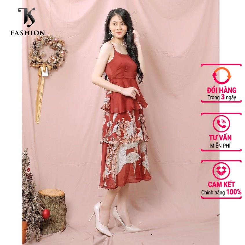 Đầm nữ 2 dây dáng xòe tinh tế - Váy dây nữ 2 tầng bèo họa tiết cách điệu TK FASHION DK918