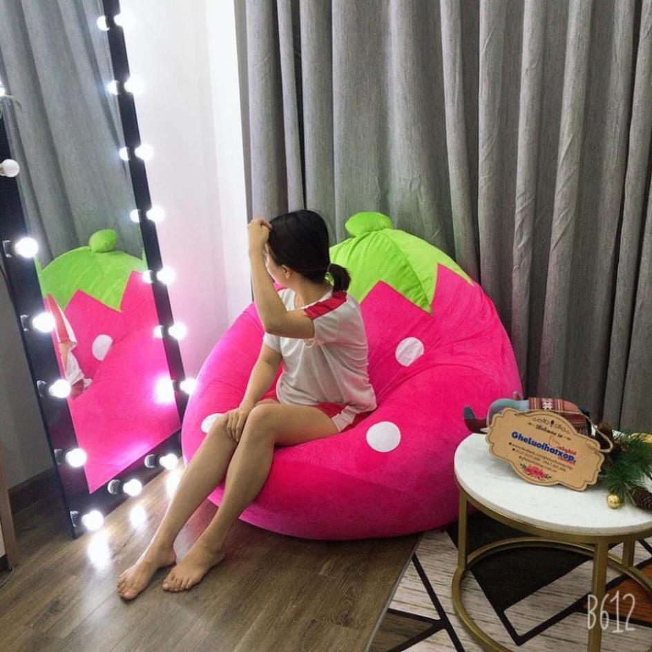 Ghế xốp hình quả dâu cao cấp Babykid, cỡ L, chất vải nhung lạnh Hàn quốc màu hồng