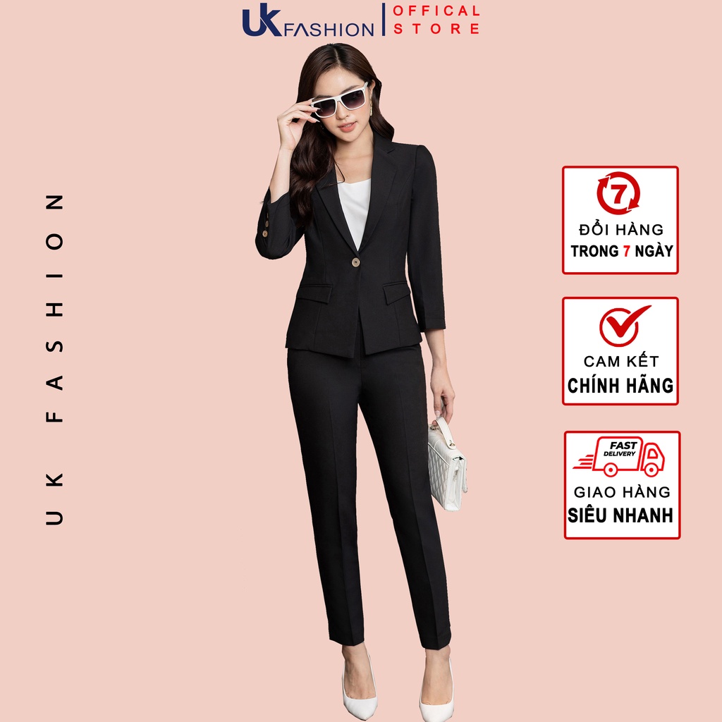 Bộ Đồ Vest Nữ Trơn UK FASHION Thiết Kế Cổ Ve Xuôi Kiểu Dáng Lịch Sự Nhã Nhặn, Chất Vải Nhập Hàn Cao Cấp NKBD2207001