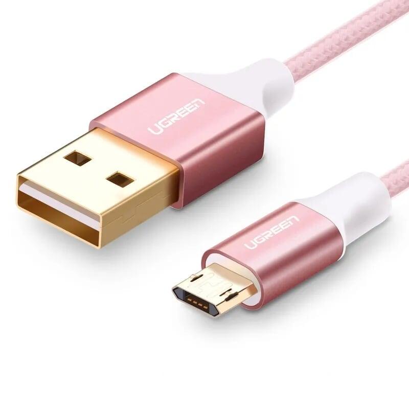 Ugreen UG30855US223TK 1M màu Hồng Cáp sạc truyền dữ liệu USB 2.0 sang MICRO USB dây bọc nhựa PVC - HÀNG CHÍNH HÃNG