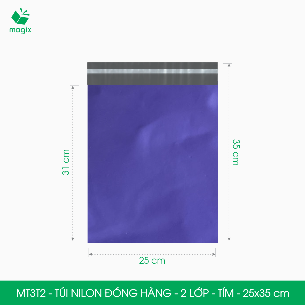 MT3T2 - Combo 100 túi nilon đóng hàng - 2 lớp - Tím - 25x35 cm