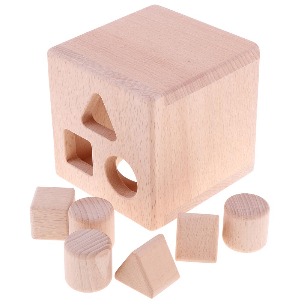 Wooden Shape Sorter Box - Baby Geometric Building Block Sorting & Matching Game Toys Early Shapes Cognitive Learning