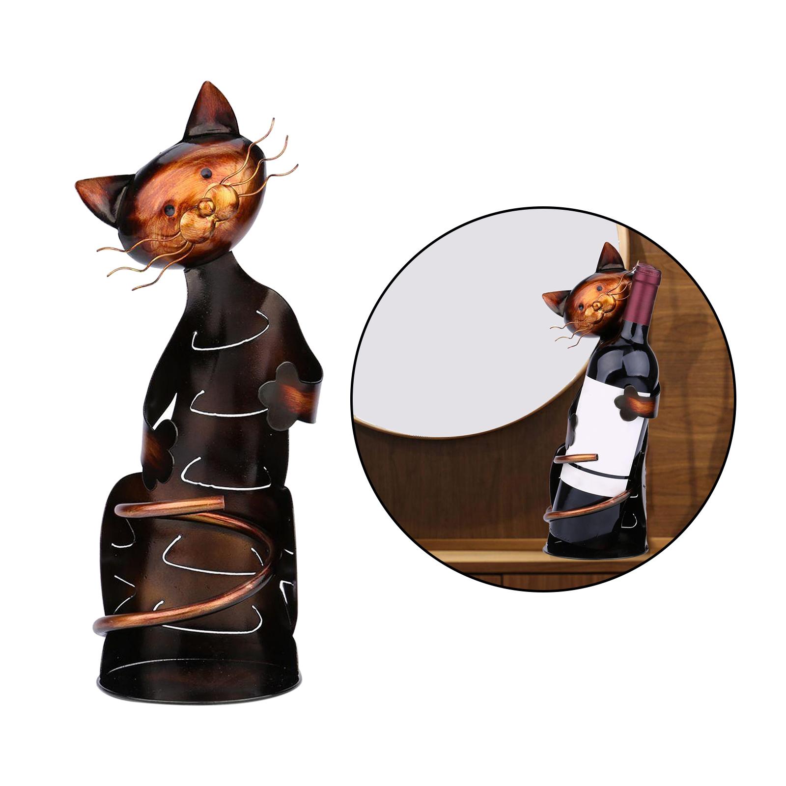 Vintage Wine Holder Wine Rack Wine Shelf Metal Sculpture Crafts Cat Animal Gifts Home Bar Kitchen Tabletop Decorations