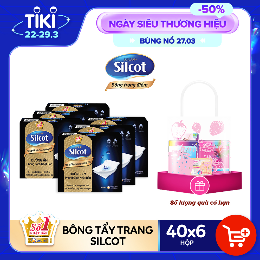 Bộ 6 Bông đắp dưỡng Silcot miếng đôi hộp 40 miếng