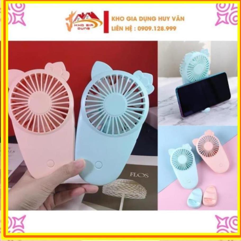 Quạt Mini , Quạt Tích Điện Cầm Tay Mẫu Mới 2IN1 Có đế gác điện thoại