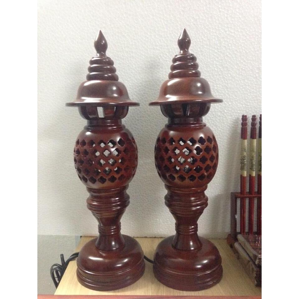 Đèn thờ gỗ xà cừ cao 48 cm