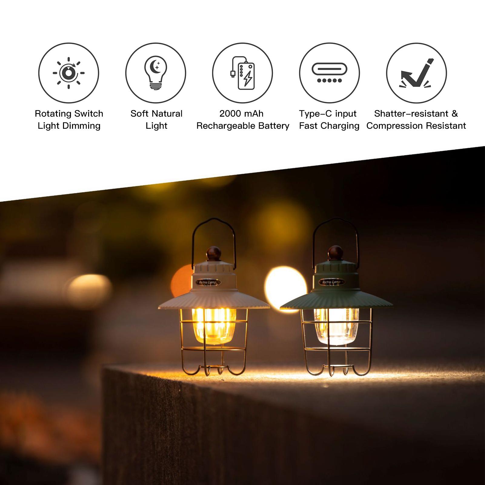 Camp Light Portable Tent Vintage Lamp USB Rechargeable WaterProof Retro Outdoor LED Camping Light Lantern