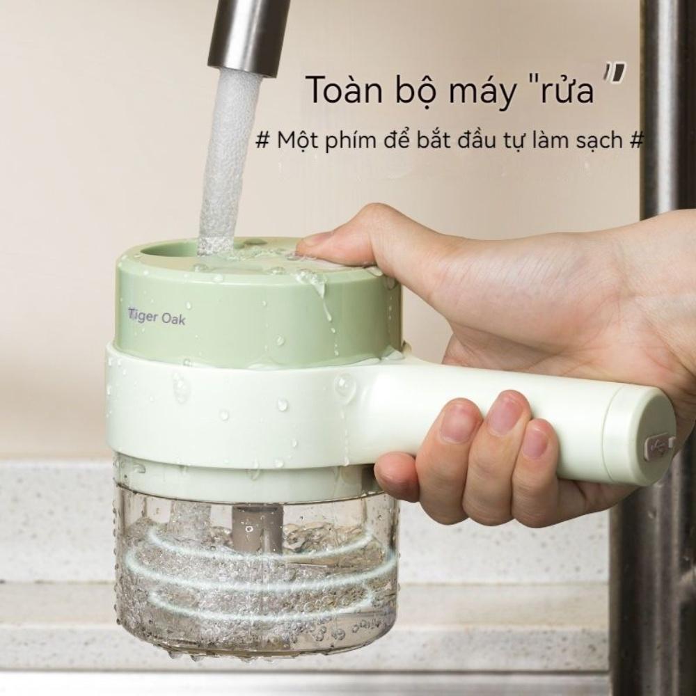 Máy xay mini cầm tay đa năng 4in1, dụng cụ thái lát tỏi ớt rau củ, máy xay đồ ăn dặm cho bé, sạc pin bảo hành 12 tháng