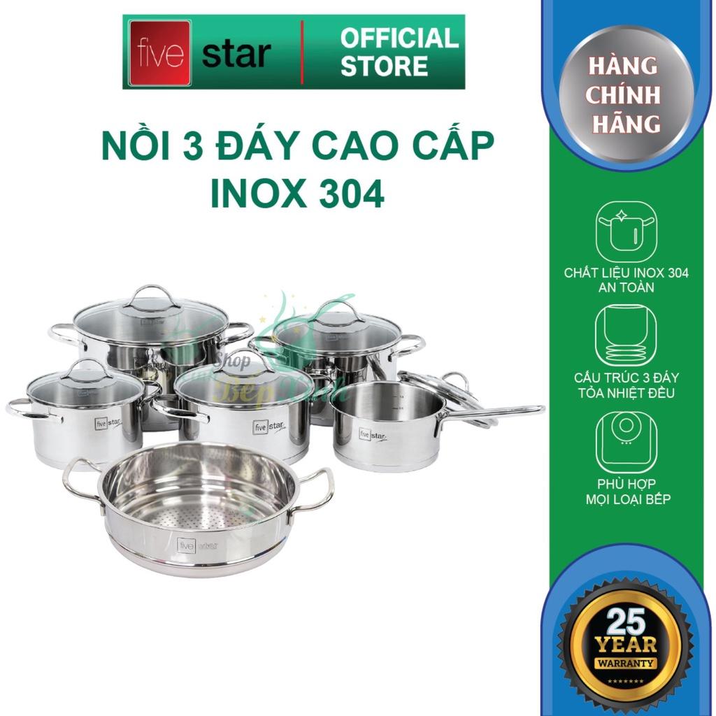 Bộ nồi inox cao cấp đáy từ Fivestar Plus 6 món nắp kính , 3 đáy dùng được mọi bếp