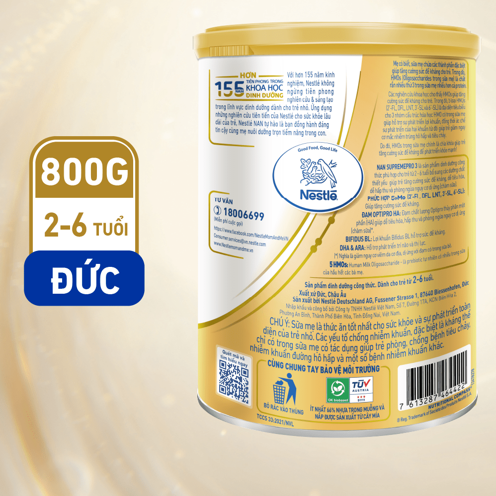 Bộ 2 Lon Sữa Bột Nestlé NAN SupremePro 3 với 5HMO giúp tăng đề kháng, đạm Gentle Optipro giúp dễ hấp thu & ngừa nguy cơ dị ứng - SP nhập khẩu từ Đức -Tặng Gối ôm trái thơm