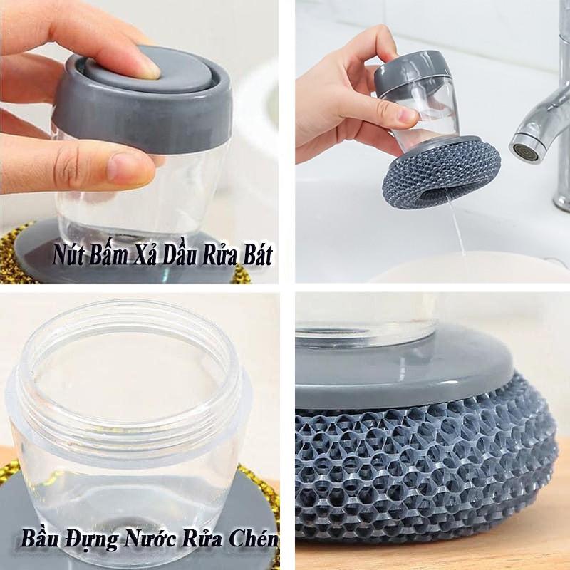 Dụng Cụ Cọ Rửa Đa Năng, Cọ Xoong Nồi, Cọ Bếp, Cọ Rửa Bát Đĩa Có Bình Chứa Tiện Lợi