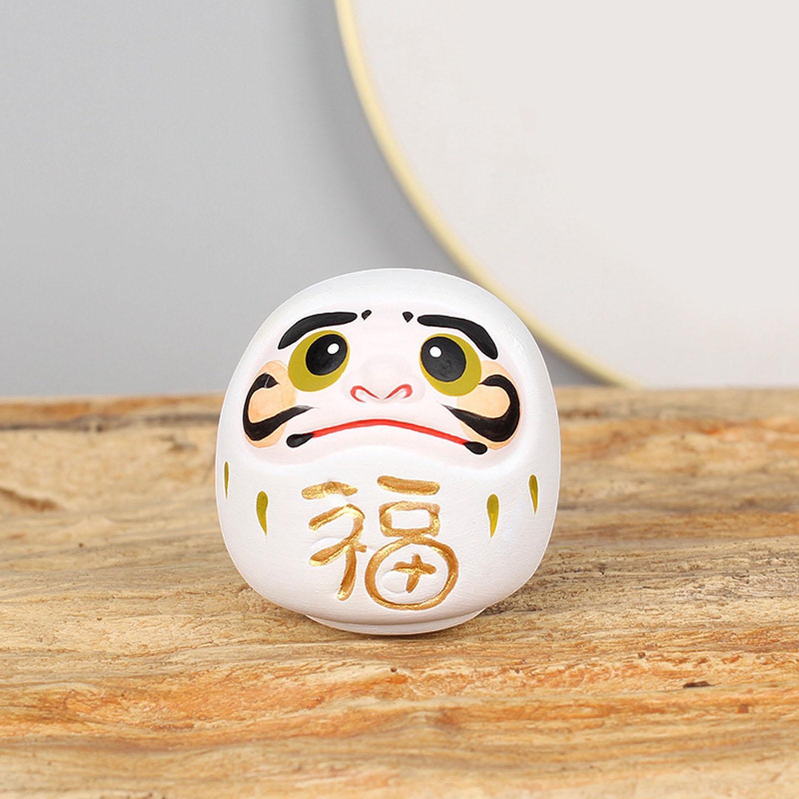 Daruma Doll Statue Craft Decorative for Table Bookshelf Decor White