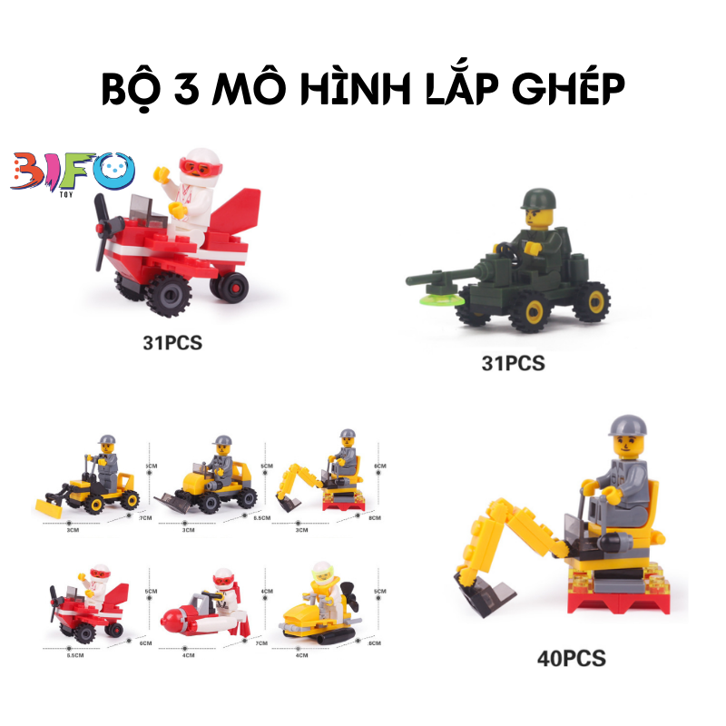 Bộ đồ chơi lắp ghép mô hình máy bay, cảnh sát, cứu hỏa, công trình, quân sự xe tăng cho bé phát triển trí não