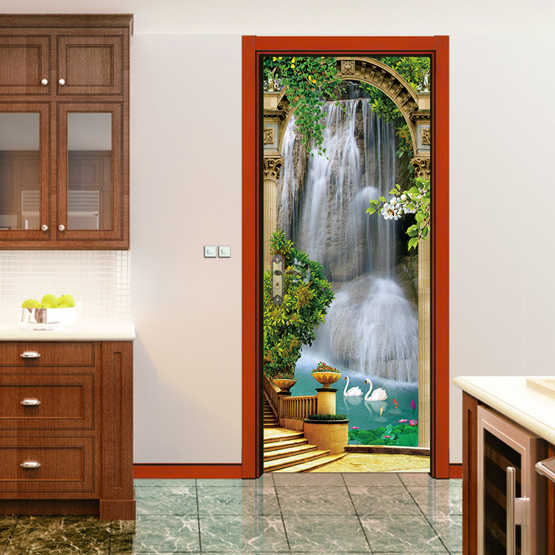 Tranh Dán Cửa 3D Hình Thác Nước LM15